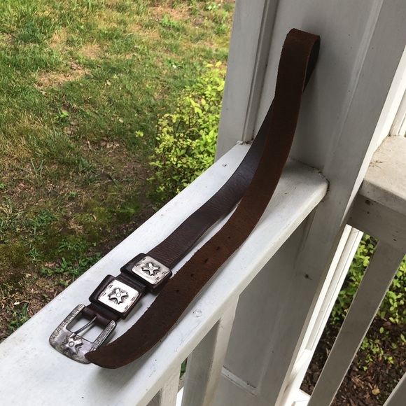 Vintage Italian Leather Belt Size Medium Brown Silver Hardware Southwest Design - Picture 5 of 16